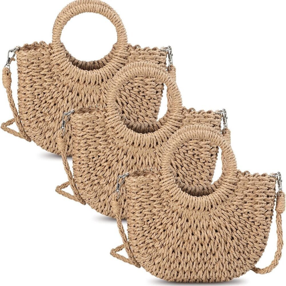 Straw Purses Women Semi Circle Rattan Bulk Handles for Weddings & Gifts